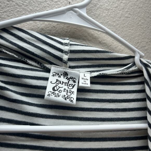 Parsley And Sage Cardigan Large Minimalist Open Drape Waterfall White Striped - Picture 2 of 7